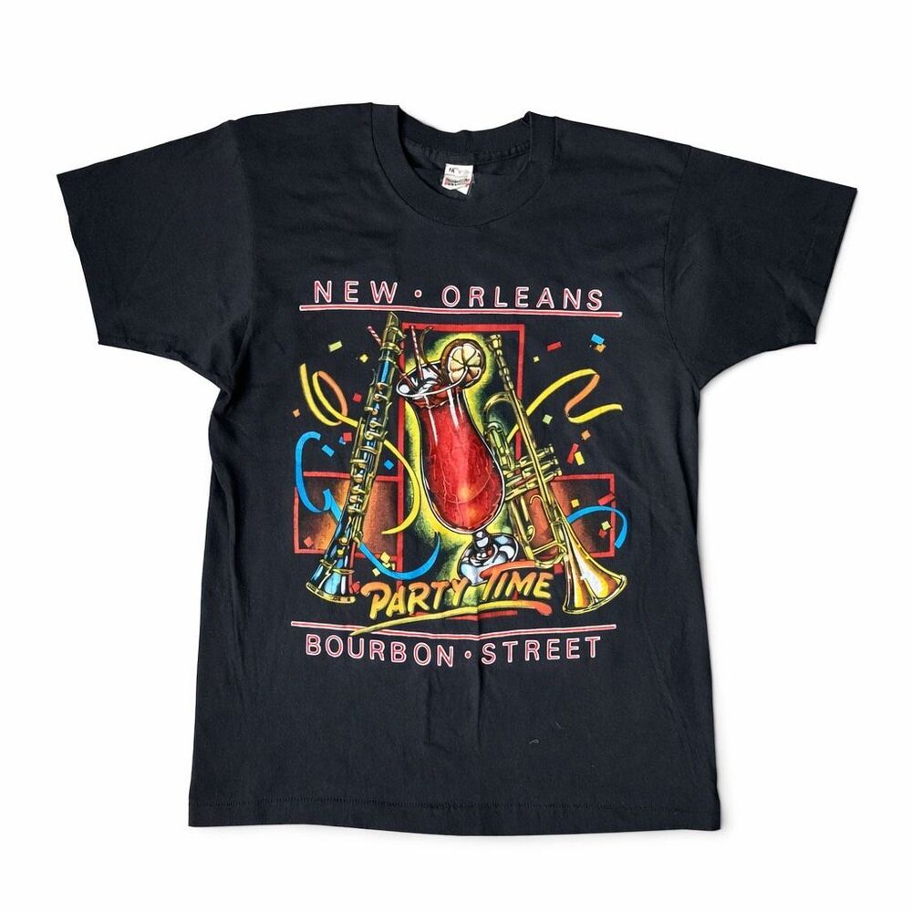 Screen Stars New Orleans Bourbon Street Graphic Tee M Black Vintage 80s